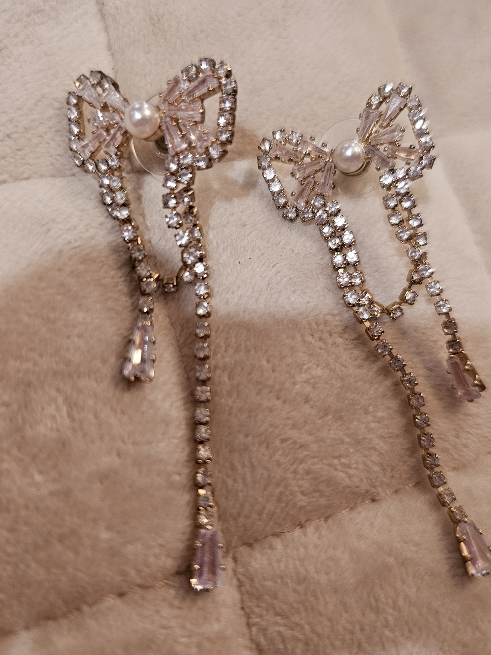 Elegant Gold Crystal Bow Drop Earrings with Crystal Accents